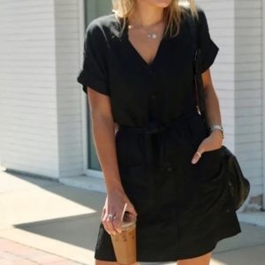 Frank and Oak Button Front Dress in Black